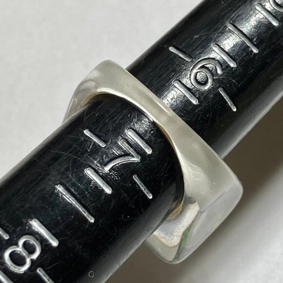 Vintage Acrylic Lucite Cocktail Ring Size 6 6.5 Blue White Geometric Hand Made - Picture 9 of 9